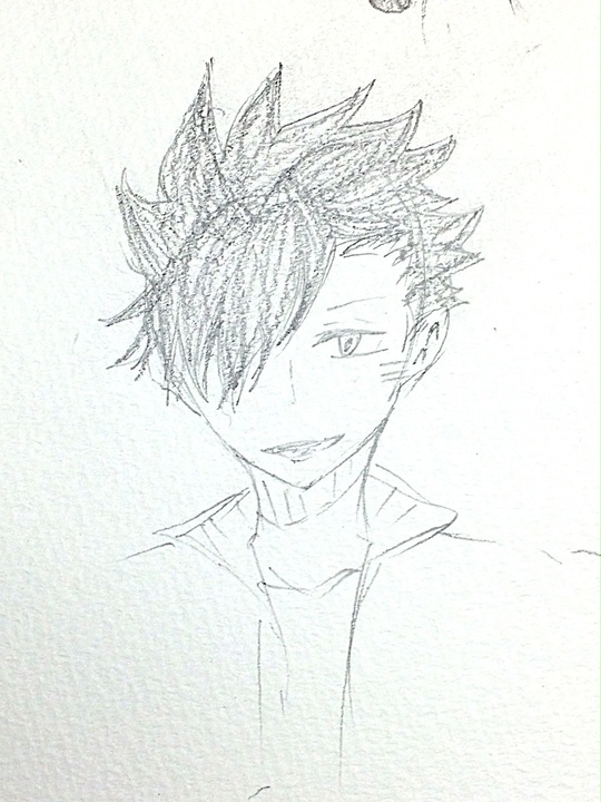 ちょっと髪型を今までと違う書き方にしてみた イケメン(笑)ですね ハイキュー 黒尾鉄朗 アナログ 落書き
