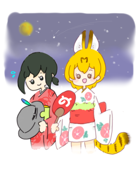 ずっと一緒にいられますよーにっ! #けものフレンズ #サーバルちゃん #かばんちゃん #七夕